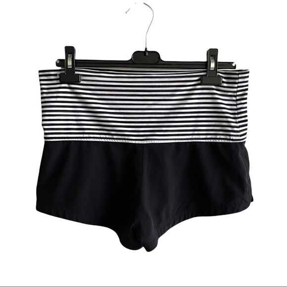 SEAFOLLY Fold-Over Swim Coverup Shorts Black White Stripe L - Picture 2 of 7